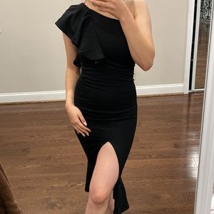 Black Slit One Shoulder Dress